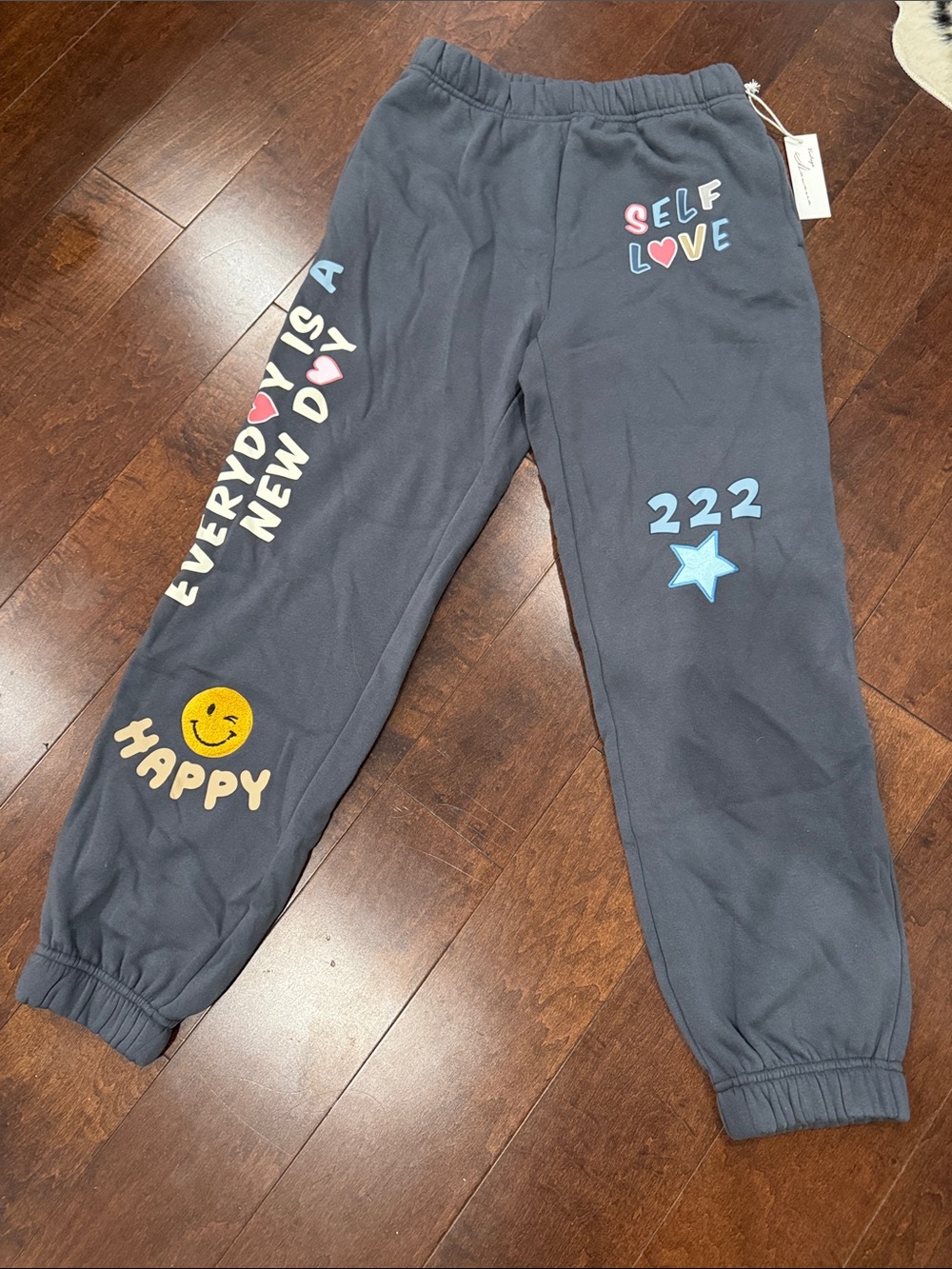 New Vintage Havana Grey Graphic Track Joggers with Pastel Accents SZ S